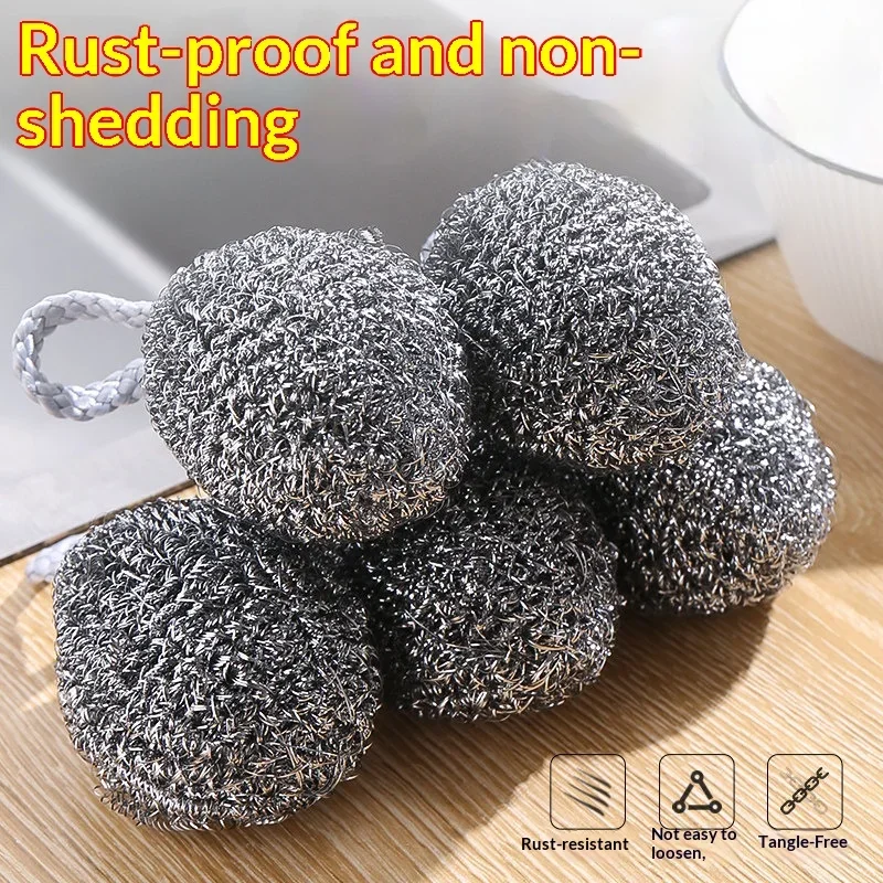 Anti Rust Stainless Steel Wire Cleaning Ball with Hanging Rope Heavy Duty Metal Scrubber Kitchen Dish Pot Cleaning Sponge
