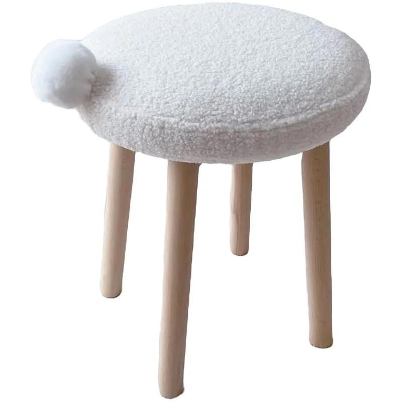 

Solid wood makeup stool household light luxury small stool bedroom removable and washable dressing stool lamb wool