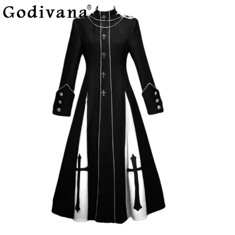 

Original Halloween Christmas Dark Long Jackets Autumn and Winter Women's Slim Fit Gothic Sweet Cool Single-Breasted Overcoat