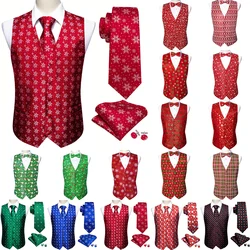 Christmas Vest for Men Silk Red Green White Gold Snowflake Santa Claus Elk Reindeer Waistcoat Tie Bowtie Set Party Barry Wang