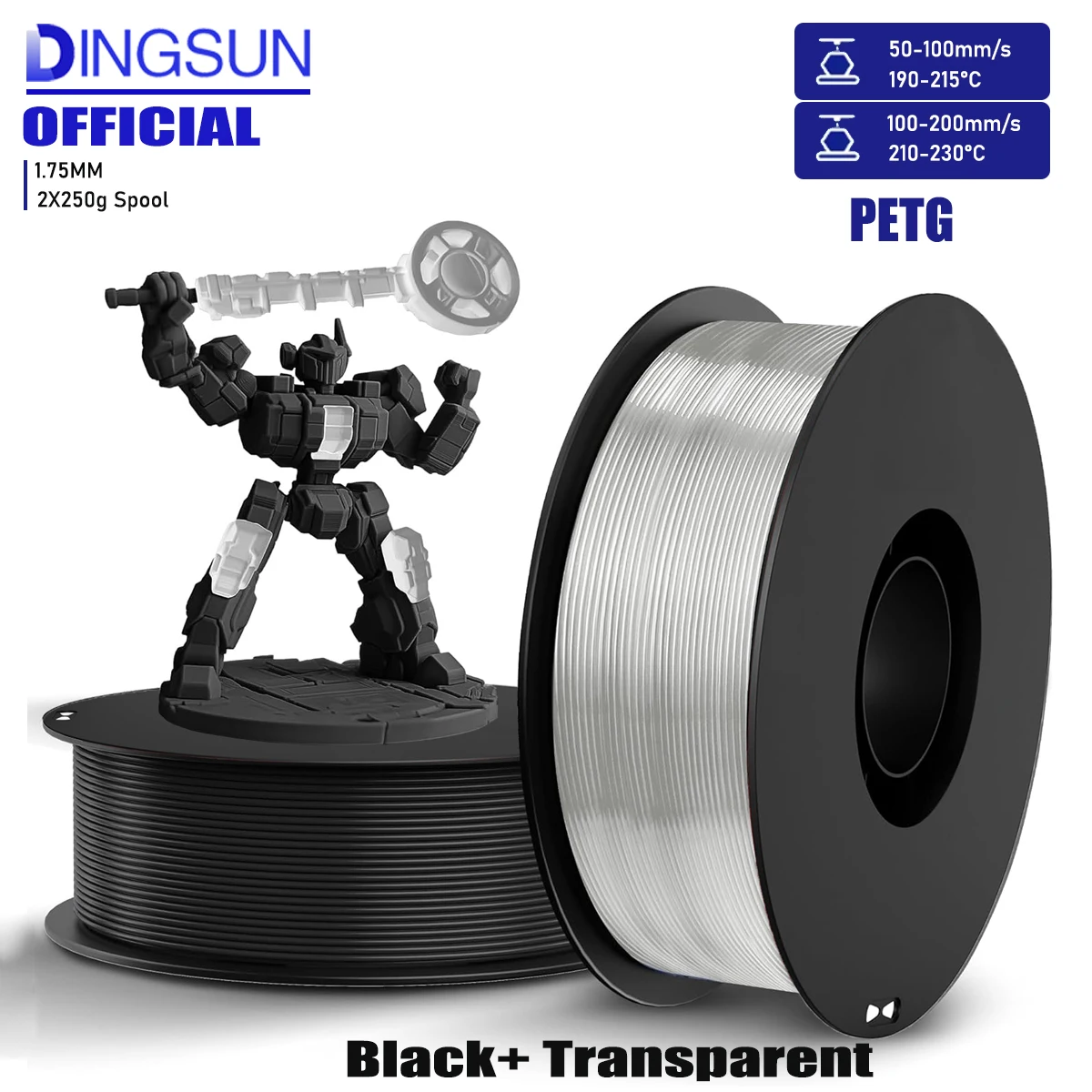 

Нить PETG, комплект 1,75 мм, нить для 3D-принтера, точность размера +/- 0,02 мм, катушка 250 г/500 г/1 кг