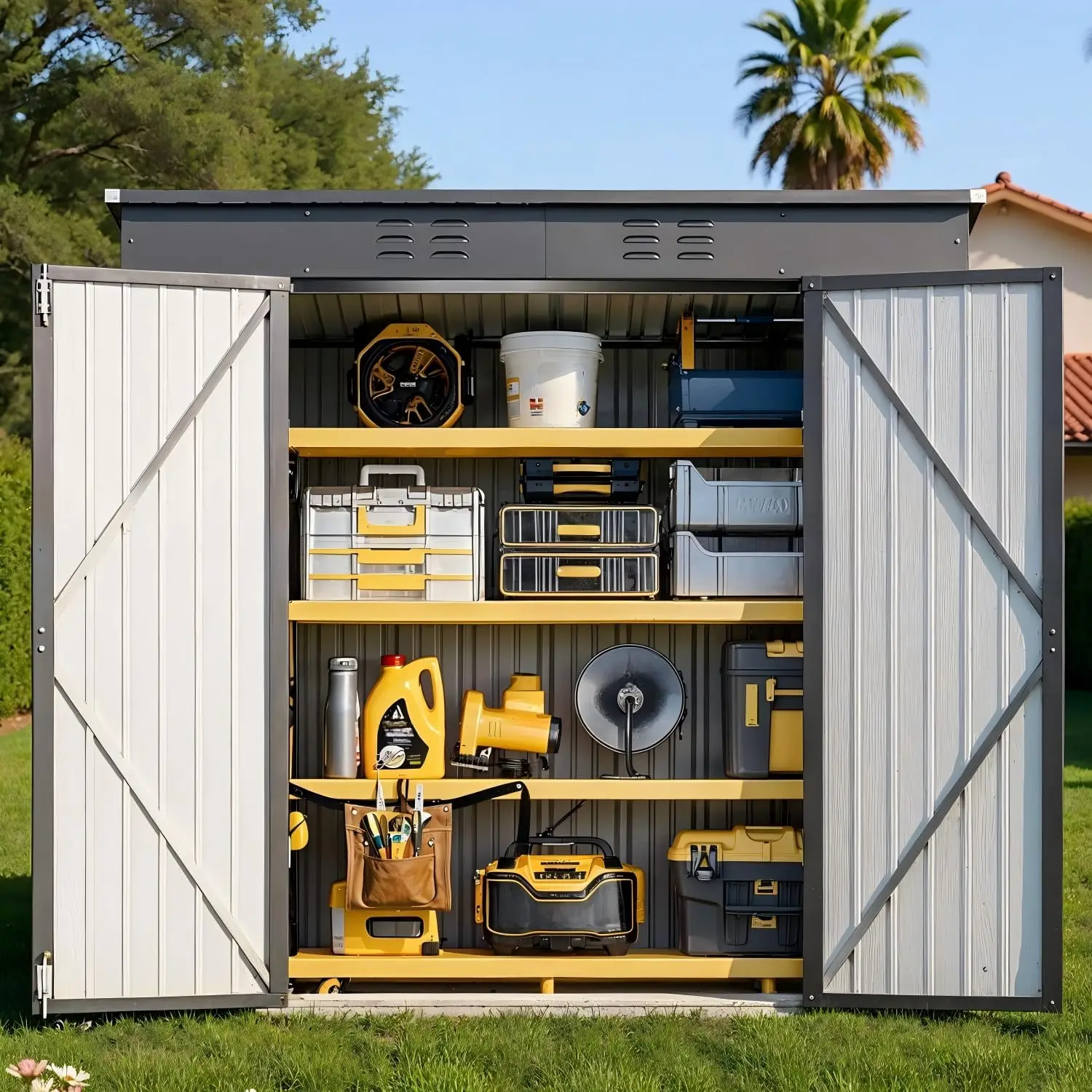 6' x 4' Outdoor Storage Shed,Metal Shed Lockable Door - Dark Gray, Customized
