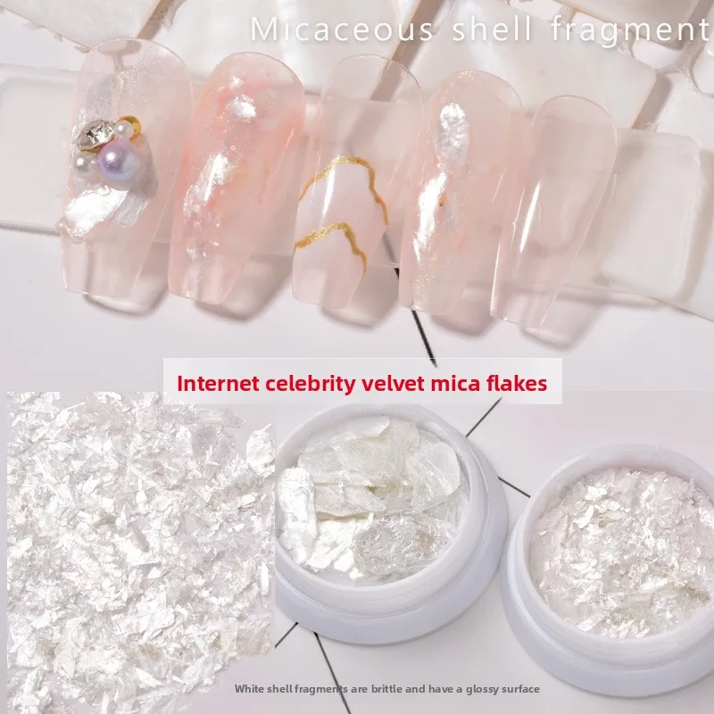 LYLE New Nail Art Velvet Natural Shell Mica Satin Fragments Ins Style Iridescent Pure White Nail Sequins Charms Bulk Decorations