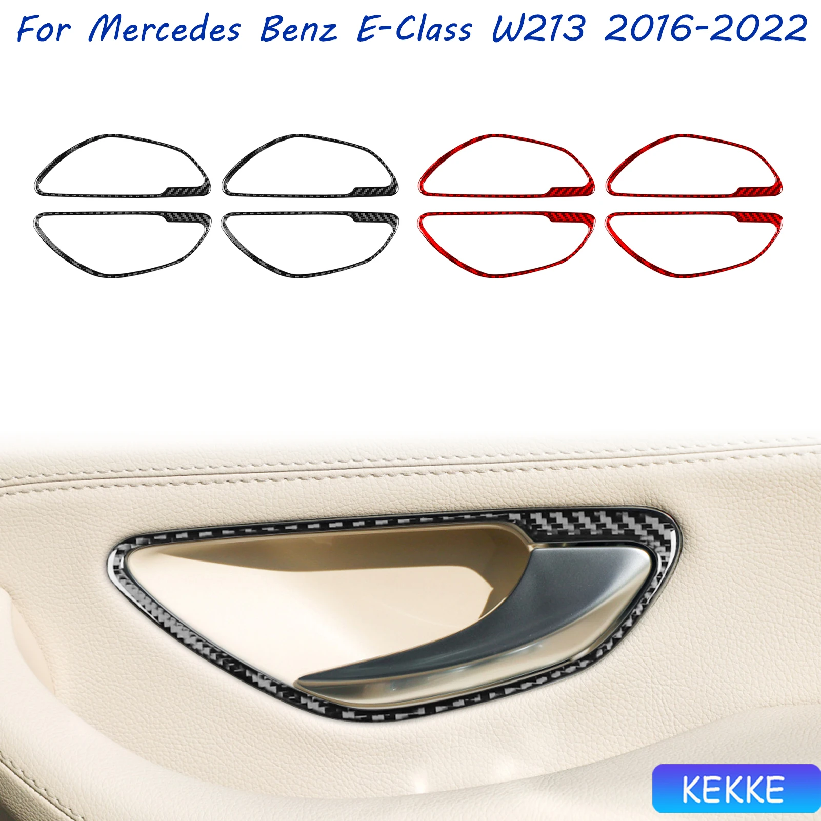 

For Mercedes Benz E-Class W213 2016-2022 Inner Door Handle Frame Real Carbon Fiber Sticker Car Interior Accessories