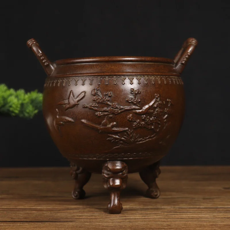 Antique Bronze Collection Su Gong Copper Carved Three-Legged Incense Burner Home Decorative Creative Gifts & Crafts Wholesale