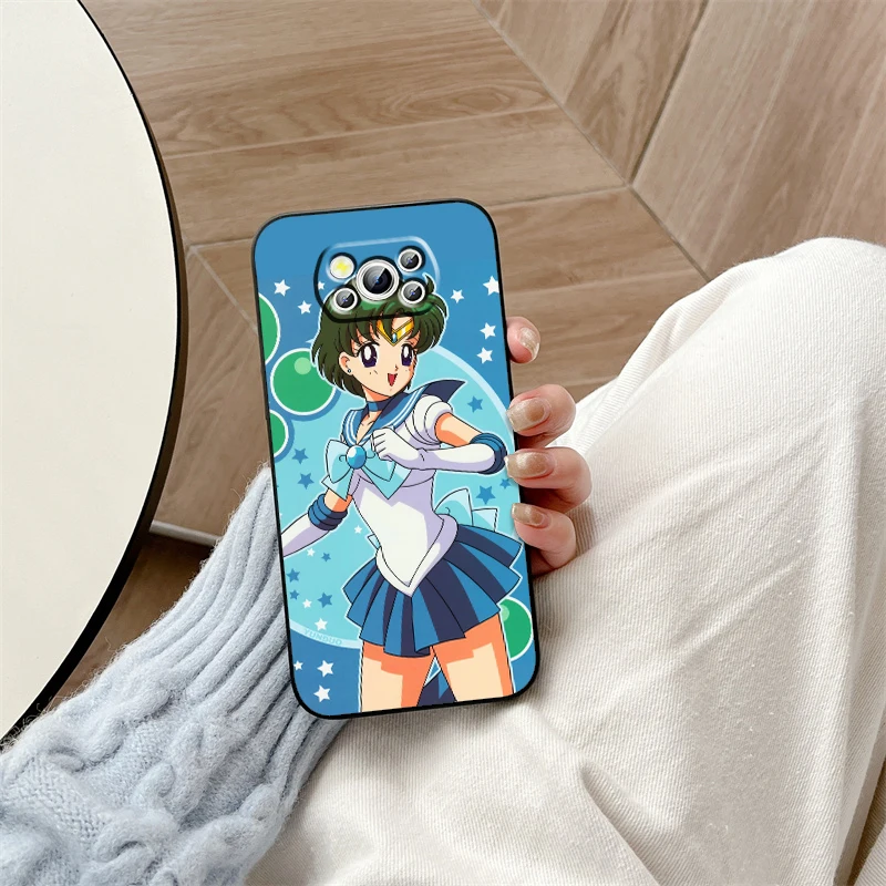 Moon Pretty Girl S-Sailor For Xiaomi Mi Poco F5 F4 F3 X6 X5 X4 X3 M6 M5 M5S M4 M3 C65 Pro GT NFC 5G Black Cover Phone Case