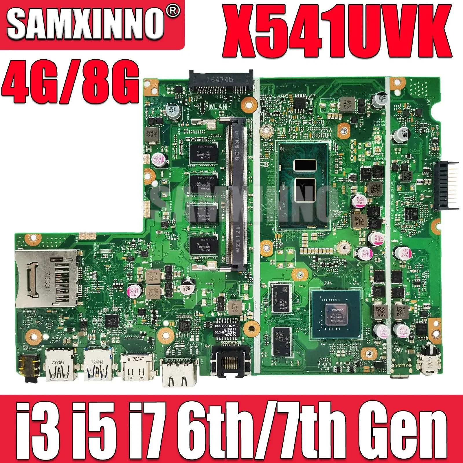 SAMXINNO X541UV Motherboard For ASUS X541UVK X541UJ X541UVK X541U F541U R541U laptop Mainboard  i3 i5 i7 CPU 4G/8G-RAM