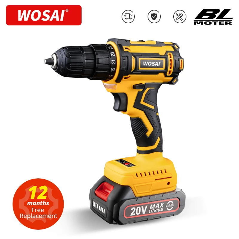 WOSAI 20V Brushless Electric Drill 50NM Cordless Screwdriver Lithium-Ion Battery Mini Electric Power Screwdriver MT-Series Tool