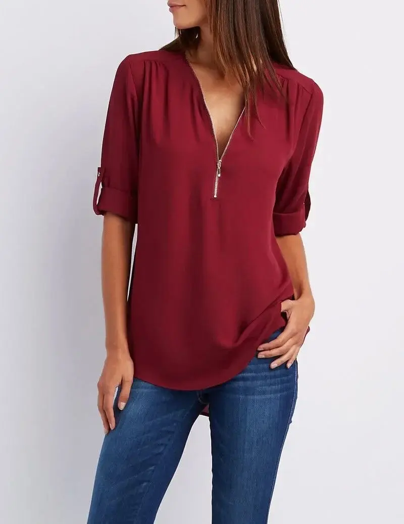 Verão feminino legal solto irt profundo v ne chiffon blusa casual sle casual solto ajuste chiffon topo para mulher