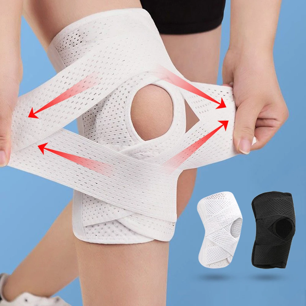 1 Stück professionelle Kniebandage mit Seitenstabilisatoren, verstellbare Kniestütze mit Meniskuspolster und Patella-Gel-Pad für Meniskusriss