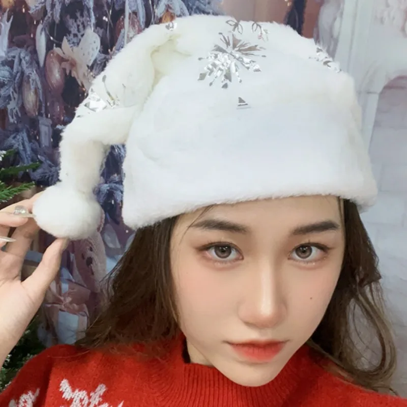 Star Decoration Christmas Hat Snowflake Plush Hot Stamping Beanie Unisex Comfortable Warm Cap Festival Party Dressing Up Bonnet