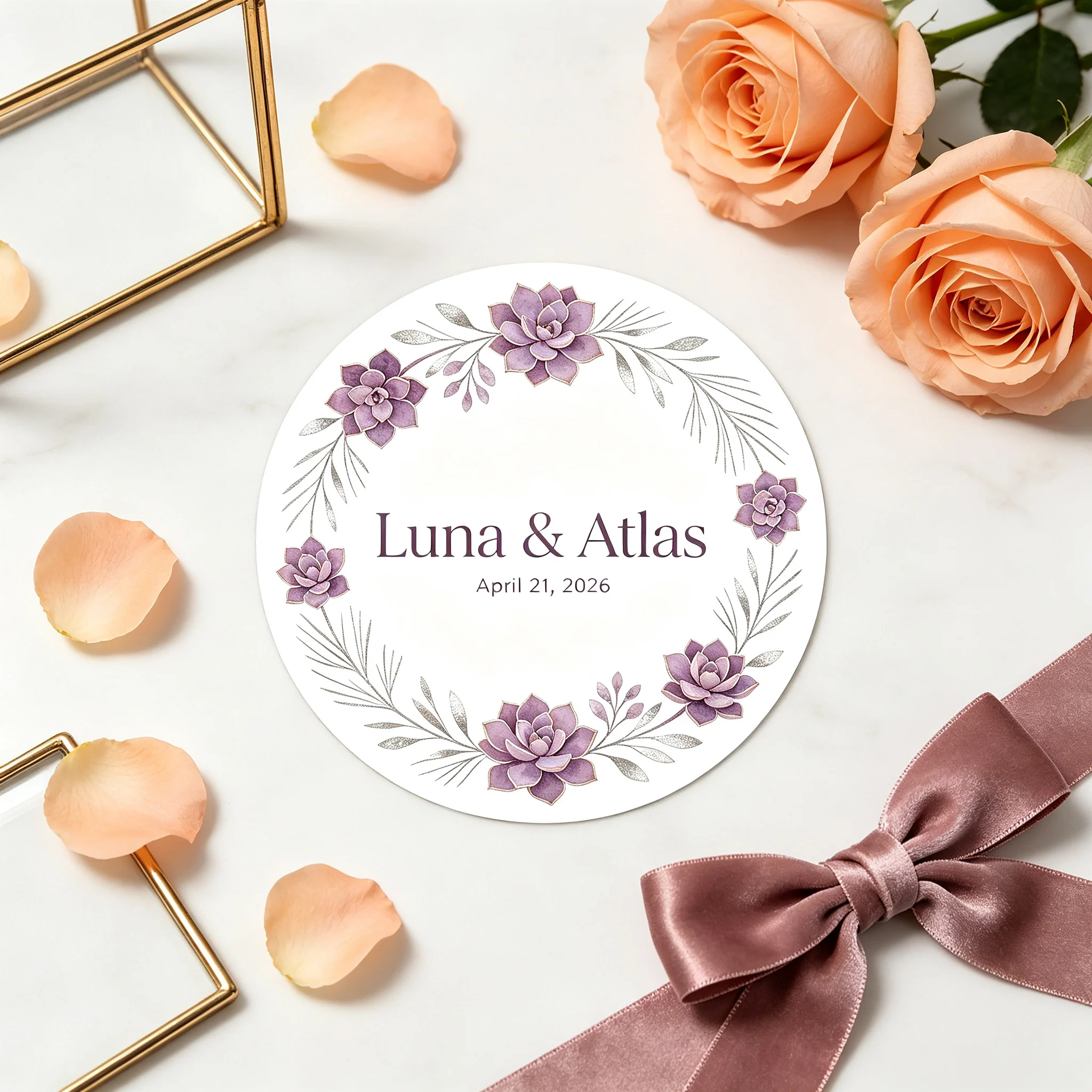 96Pcs Custom Round Circle Thank You Stickers Personalized Name Date Labels for Bridal Shower Party Favor Gifts - view 3