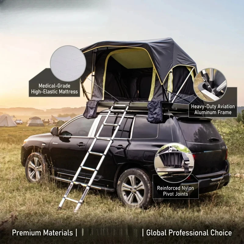 Car Accessories 40kg Ultra-Light Instant Setup 4-Season Soft Shell Rooftop Tent Double Layer 4000mm Waterproof 1-Person For SUV