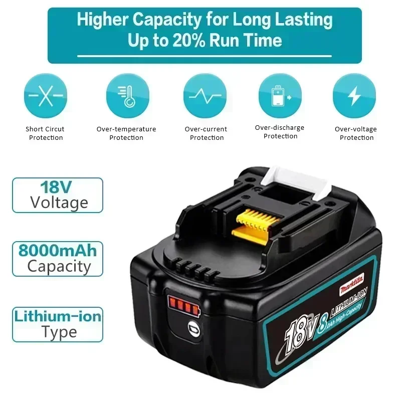 100% Original 18V rechargeable Battery, 6.0Ah 8.0Ah 12.0Ah High capacity LED lithium ion, Replacement for Makita 18V battery