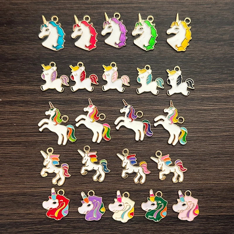 10Pcs 6 Styles Enamel Rainbow Unicorn Alloy Pendant Charm for Jewelry Making Women\'s Earrings Bracelet Supplies DIY Accessories