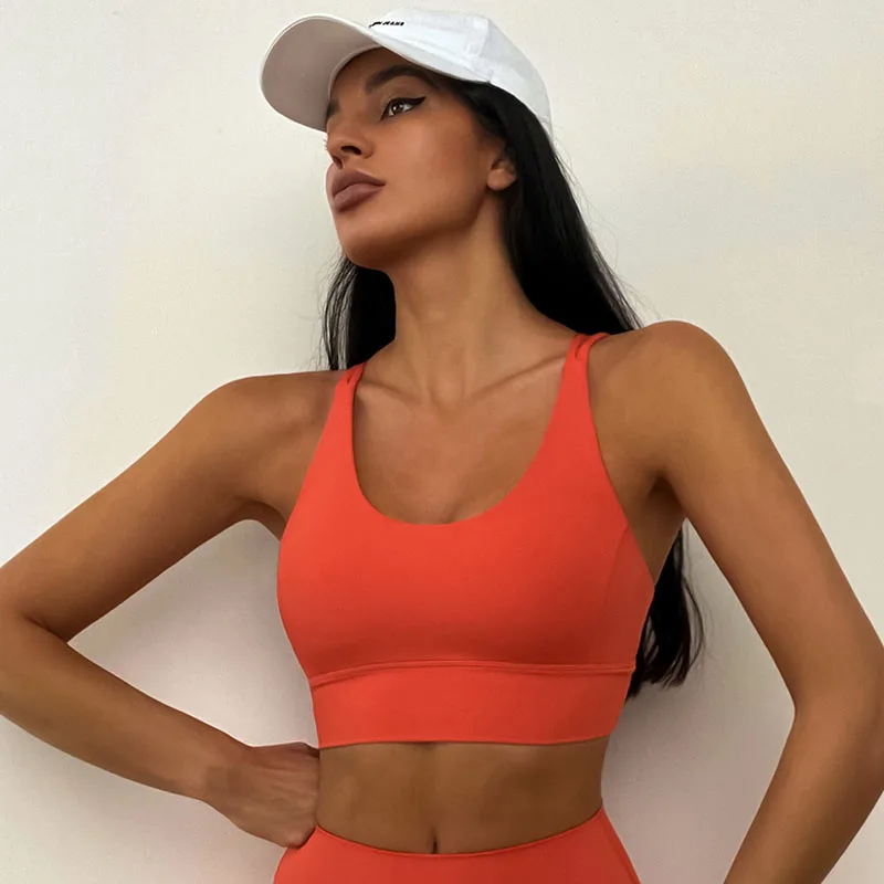 Camisola de alças esportivas em forma de U para mulheres, sutiã traseiro beleza, sem fio, sensação de nudez, calças apertadas, cintura alta, fitness, conjunto de ioga, novo