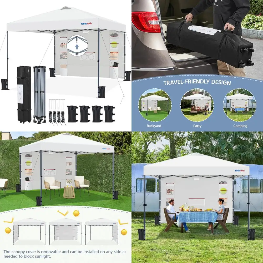 

8x8 Outdoor Pop-up Canopy Tent with Removable Pockets and Sidewall for Extra Storage, Waterproof and Durable Sun Shelter with Wh