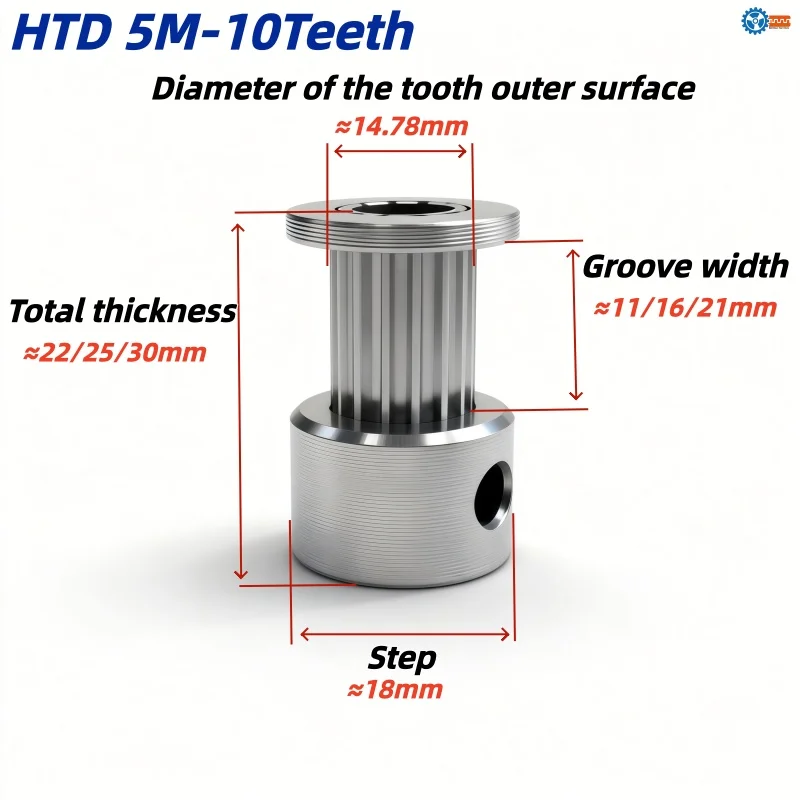HTD 5M 10 Tooth Synchronous Timing Pulley K Type Bore 5mm 6mm 6.35mm 7mm 8mm for 10mm 15mm 20mm Belt Applicable to CNC Router 3D