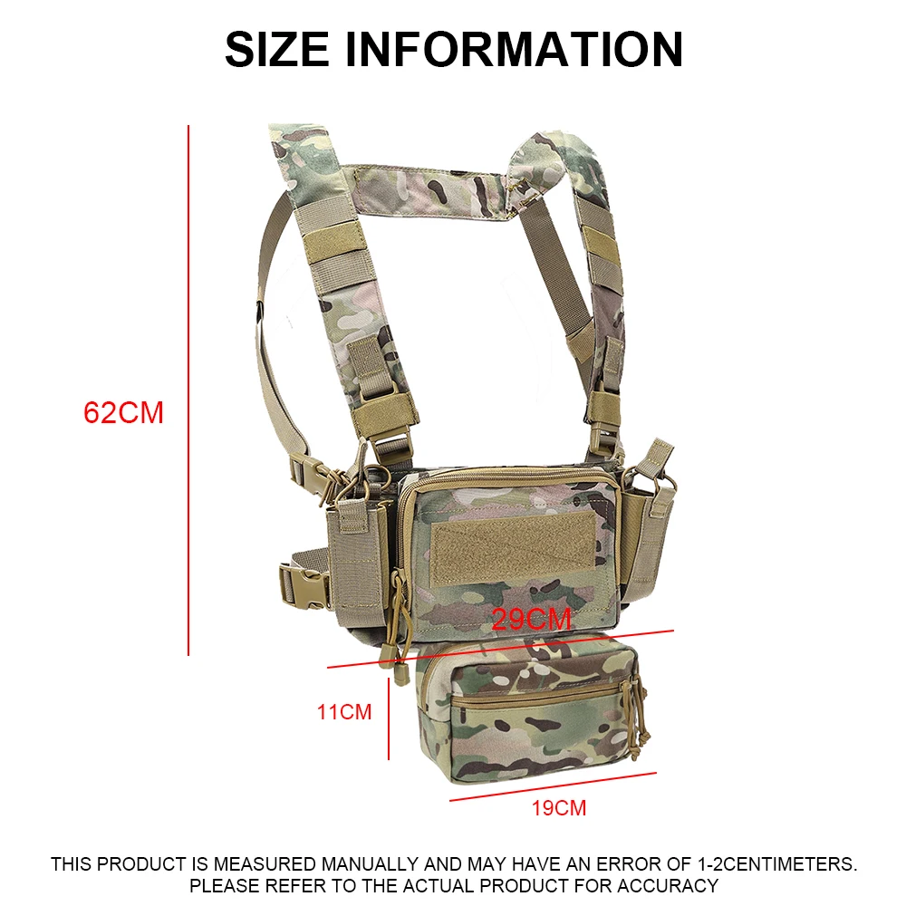 Tactical Micro Peito Rig Arnês Modular H, Funny Pack, Pack Pouch, Combate Equipamento Militar, Colete, 5.56 Mag Code, Airsoft, D3CR