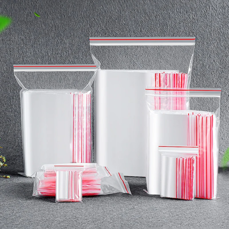 100 Stück Plastiktüten mit Reißverschluss, wiederverschließbar, transparente Beutel, Vakuum-Aufbewahrungsbeutel, durchsichtige Beutel, Druckverschluss-Aufbewahrungsbeutel für Lebensmittel, Dicke 0,08