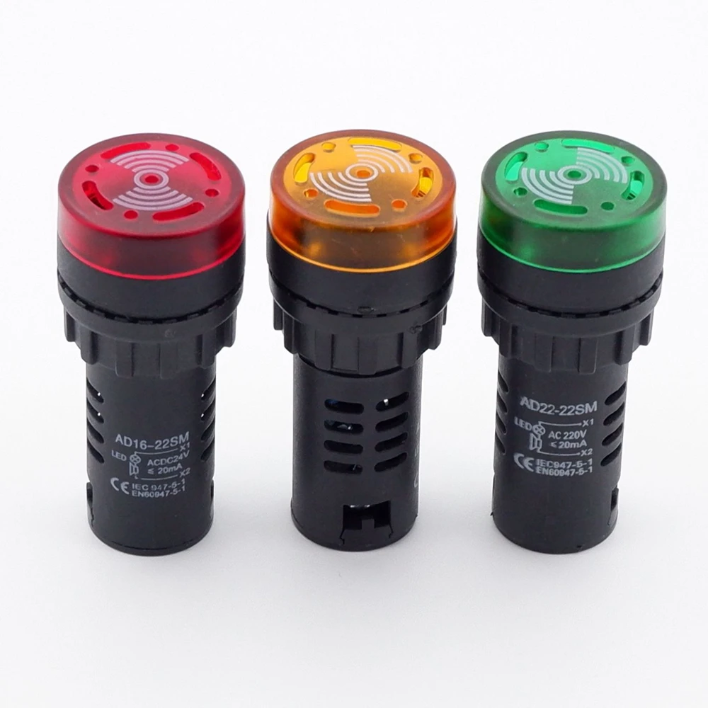 AD22-22SM 22mm Active Buzzer 12V 24V 220V Flash Signal Light LED Beep Alarm Lndicator Red Green Yellow Intermittent warning glow