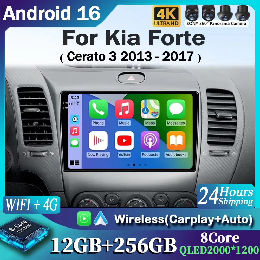 Android 16 Radio Carplay For Kia Cerato 3 K3 Forte 2013 2014 2015 2016 2017 2018 Auto Stereo Multimedia Player GPS Navigation