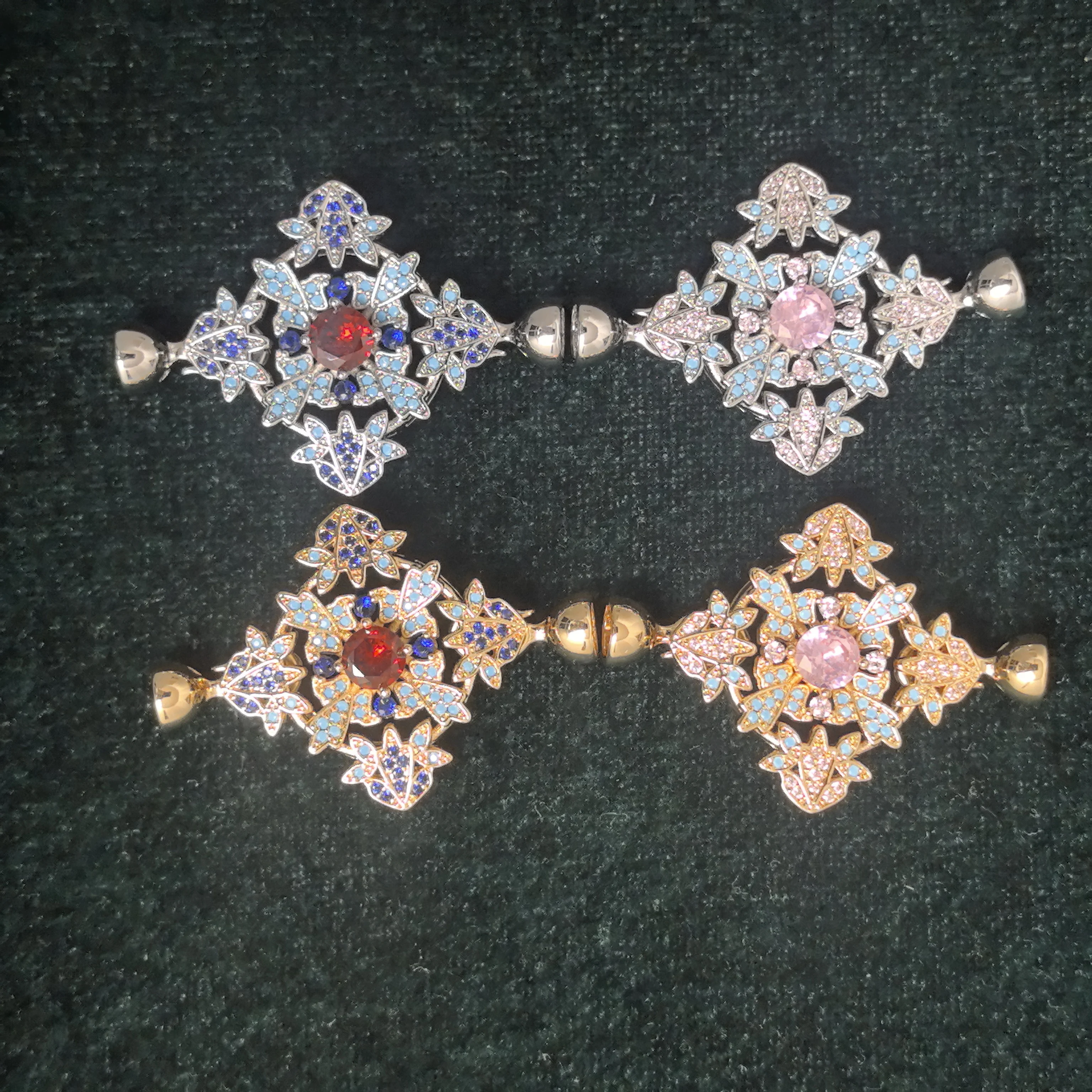 A DIY necklace buckle bracelet buckle copper plated 18K gold Bohemian style flower leaf micro inlaid synthetic zircon accessory
