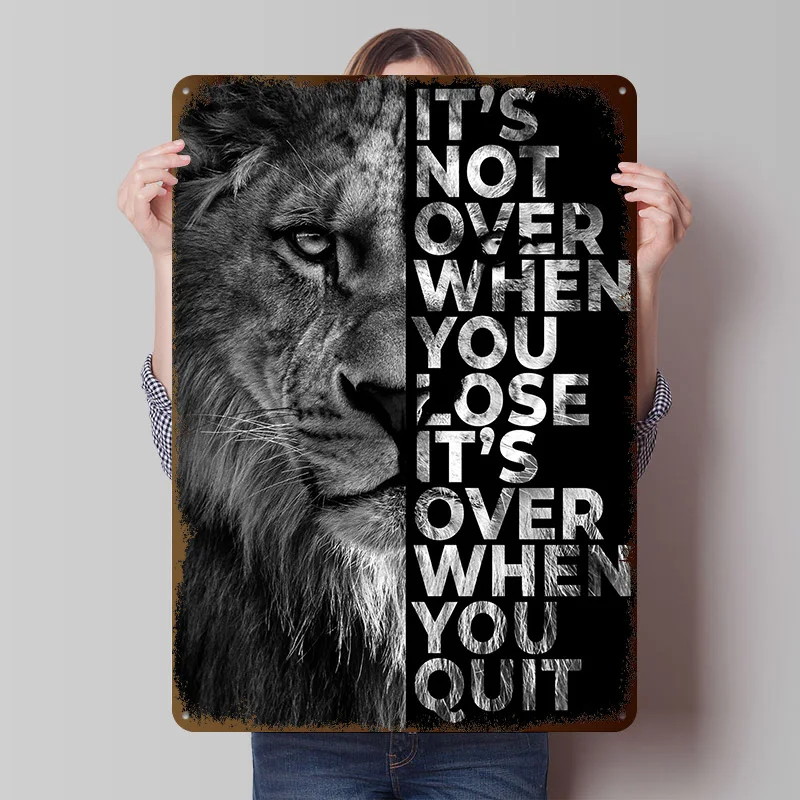Never Give Up Bedrucktes Poster, individuelle Wandkunst, Retro-Vintage-Metallblechschilder für die Inneneinrichtung von Spielzimmern, gemütliches Haus