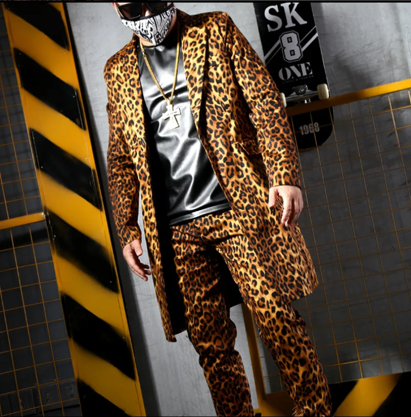 

Nightclub bar singer stage costume leopard print mid length suit