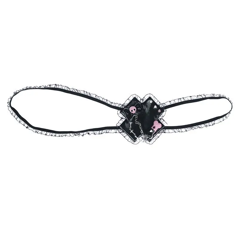 Lolita Anime Single Eye Mask Black Mask Gothic Pink Skull Comfortable Eye Patch Adjustable Halloween Cosplay Party Accessories