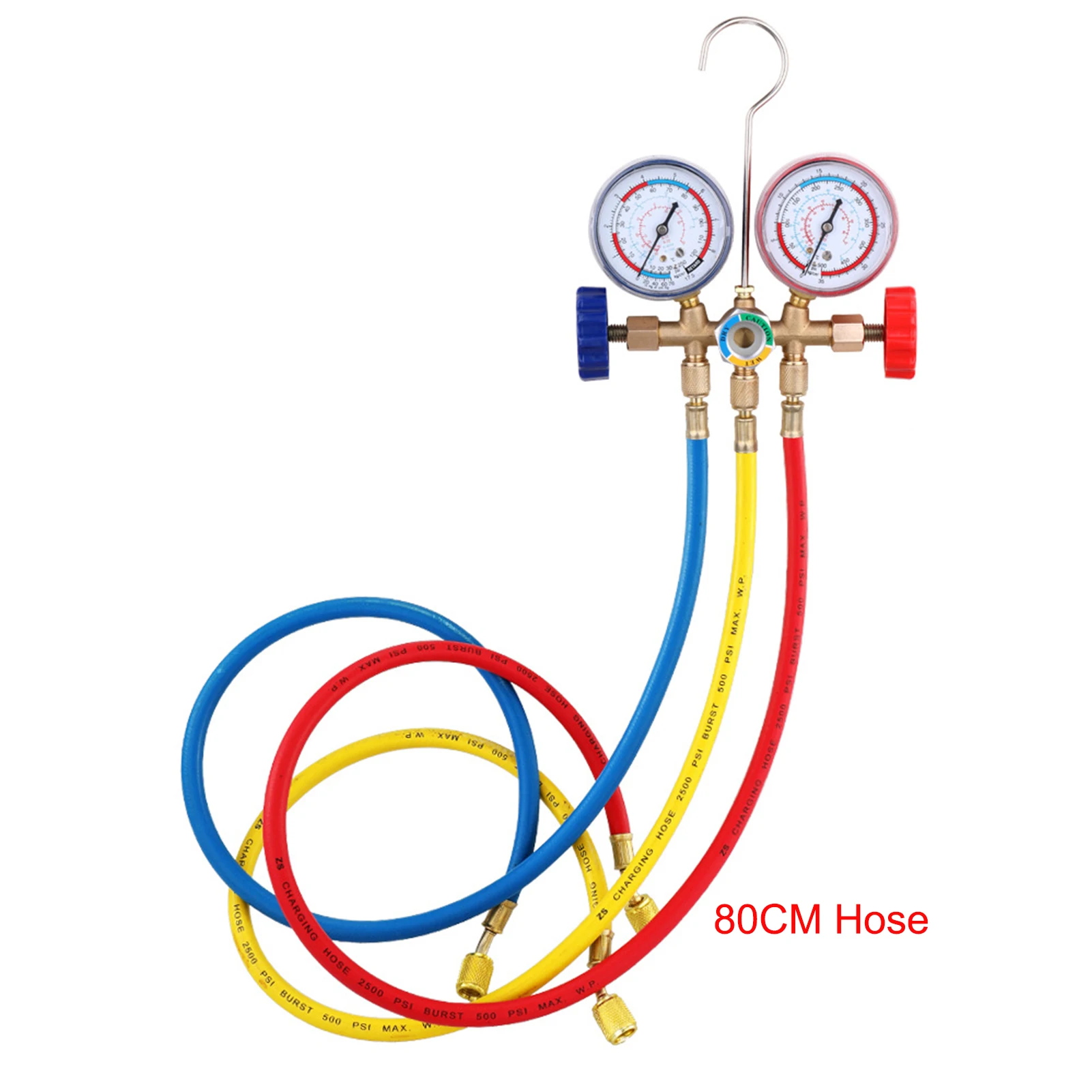 Air Conditioning Pressure Gauge  with Hose and Hook 3 Way AC Diagnostic Manifold Gauge Set for Freon For R12 R22 R404A  R134a 