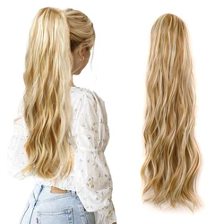 Extensión de cola de caballo ondulada con cordón, extensiones de cabello sintético largo de 24 pulgadas, Clip en postizos