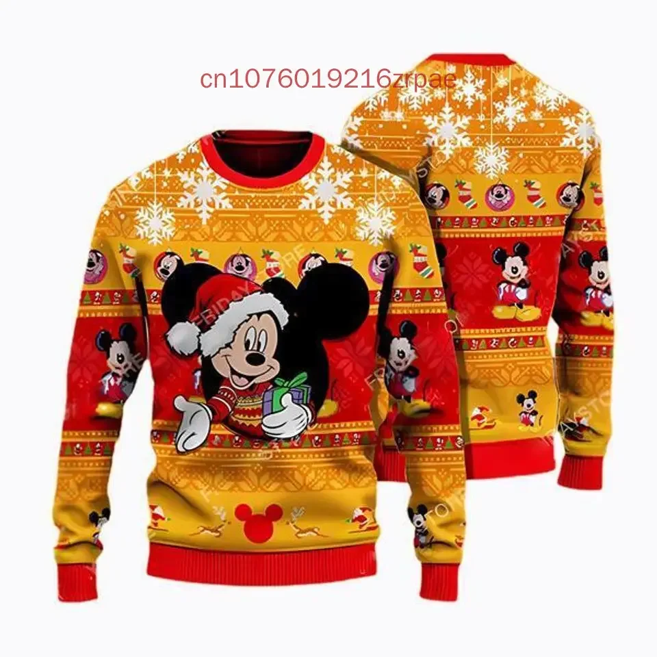 Mickey Mouse With Santa Hat Mickey Head 3D Sweater Men and Women Casual Cartoon Sweatshirt Christmas Sweater