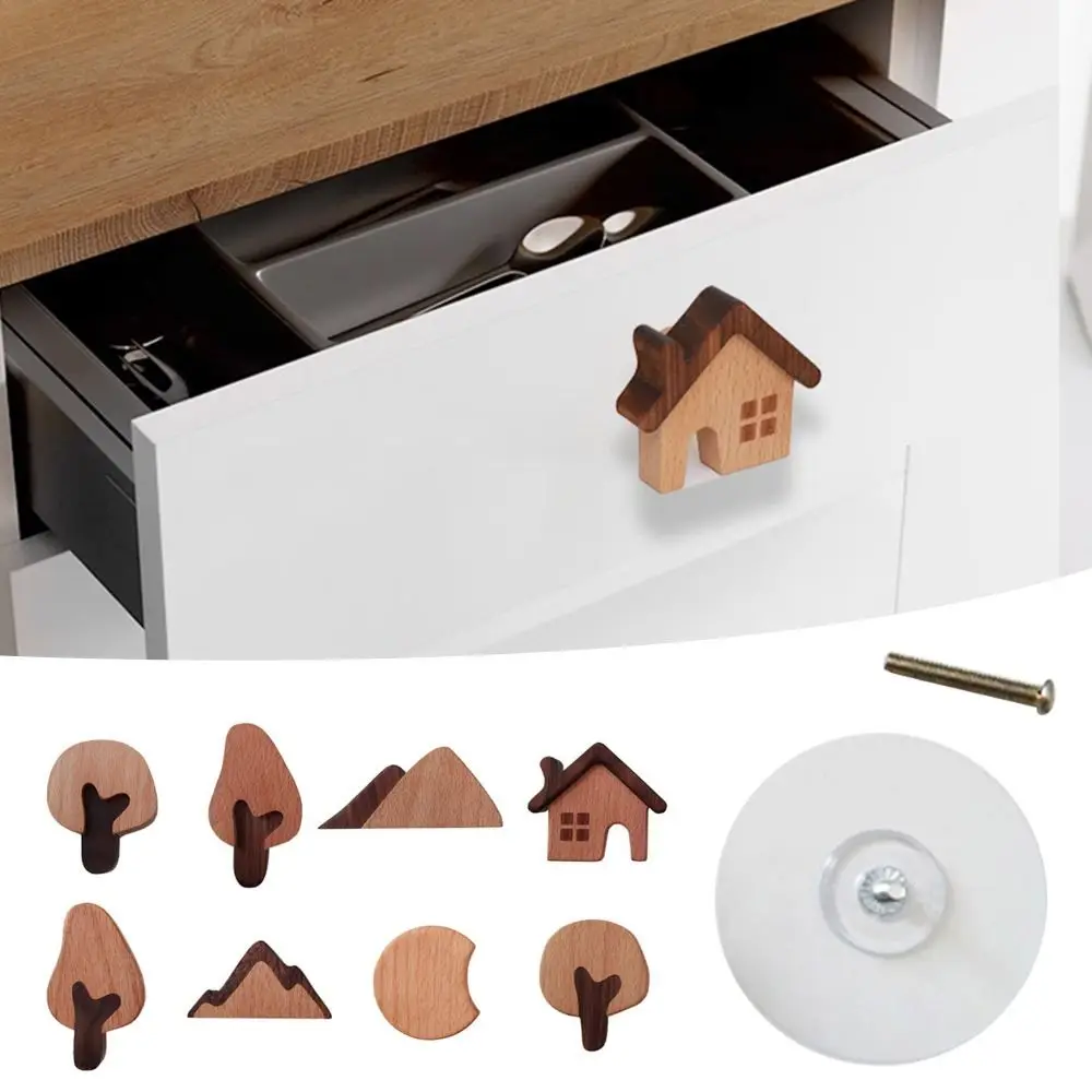 Accessories Wooden Cupboard Wardrobe Pulls Solid Color Beech Wooden Door Handles Nordic Wardrobe Knob Household