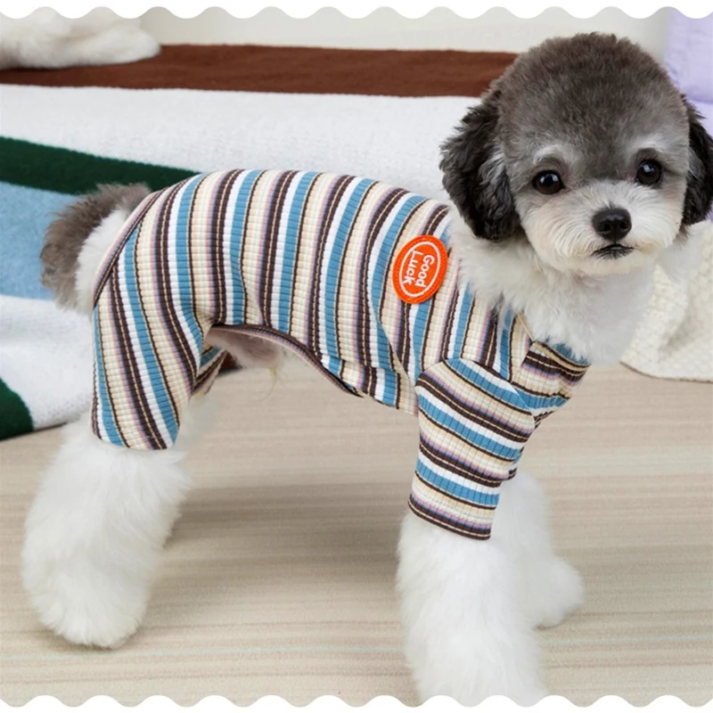 Soft Autumn Bottom Sweatshirt for Small Dogs Striped Pet Overalls Polyester T Shirt French Bulldog Four Legged Cat Clothing