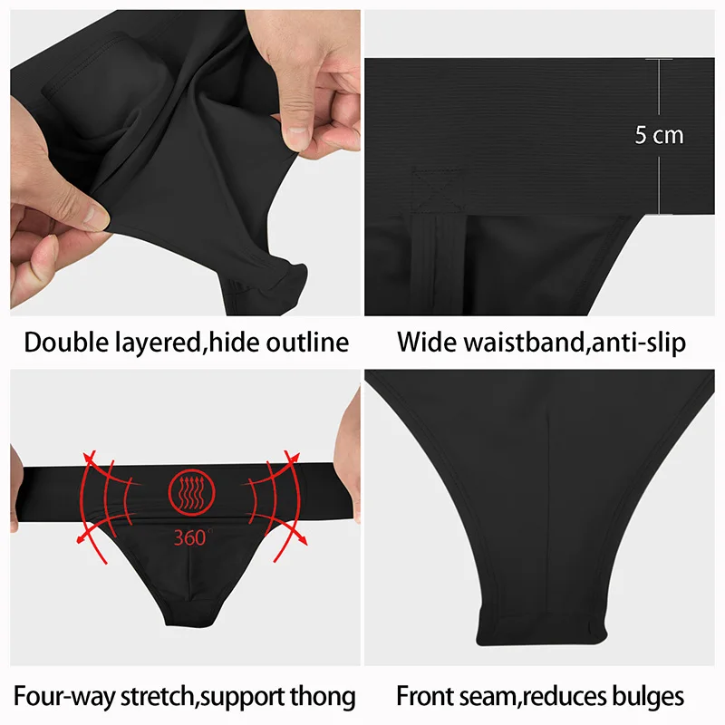 Verstärkter, vorne gefütterter Tanga-Tanzgürtel für Herren, für Ballett und Gymnastik, mit breitem elastischem Bund und Futterhöschen. – Detail 2