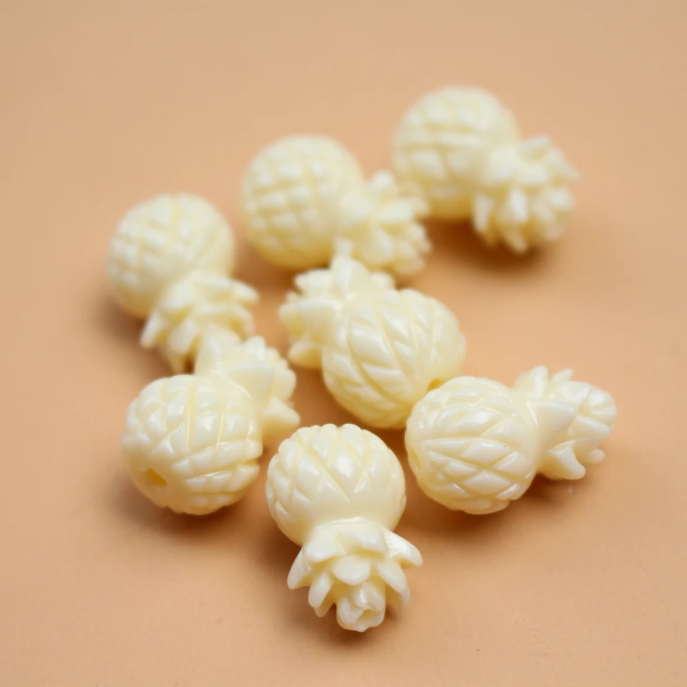 10Pcs 10mm*15mm Artificial coral beads 3D Lovely Pineapple beads Beige Color  for Jewelry making Bracelet Necklace Craft DIY