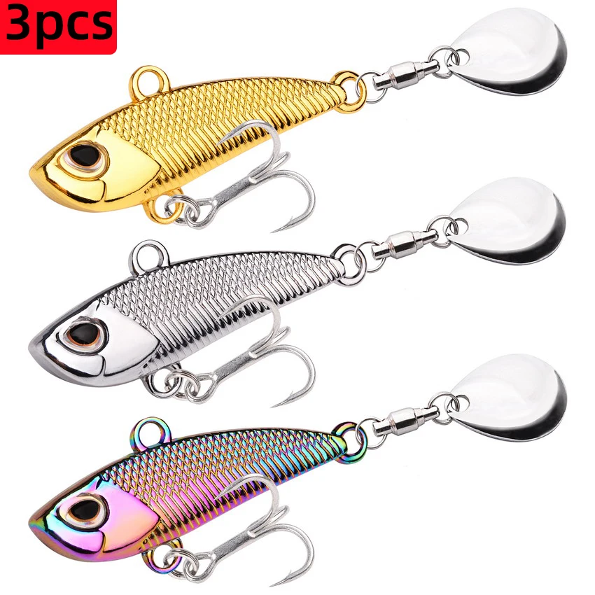 3pcs/lot VIB Bait Rotating Sequin Fishing Spinner Bait Thorn Metal Bait Vibration Sequin Fishing Lure Artificial Simulation Fish