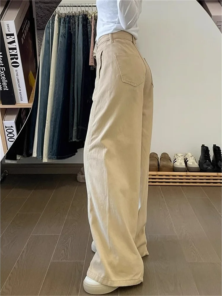 Hoge taille wijde pijpen jeans dames herfst nieuwe Sle Retro eenvoudige rechte vloerlengte broek groot formaat ontwerp casual jeans