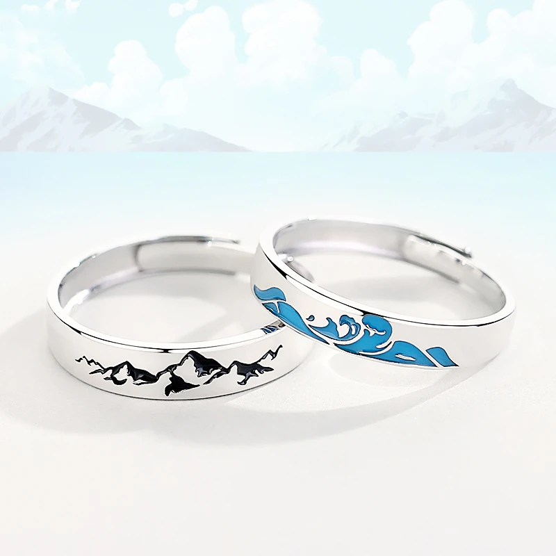 Sole Memory Sweet Romantic Valentine's Day Gift Oath Mountain Waves 925 Sterling Silver Resizable Opening Ring For Women RI1338