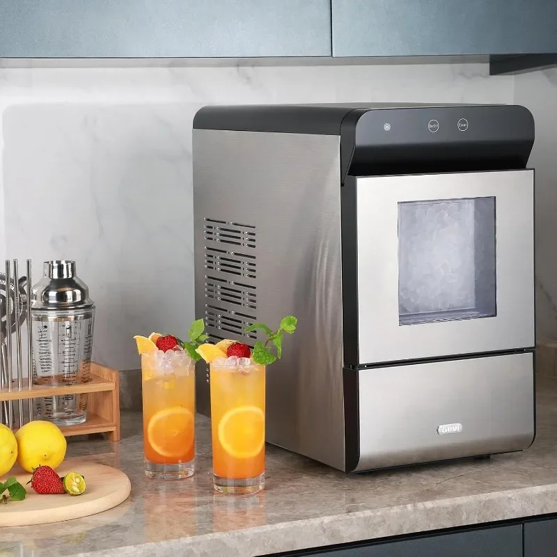 Pebble Countertop Gemi Nugget Ice Maker com janela de visualização, máquina de auto-limpeza, abrir e despejar refil de água, inoxidável