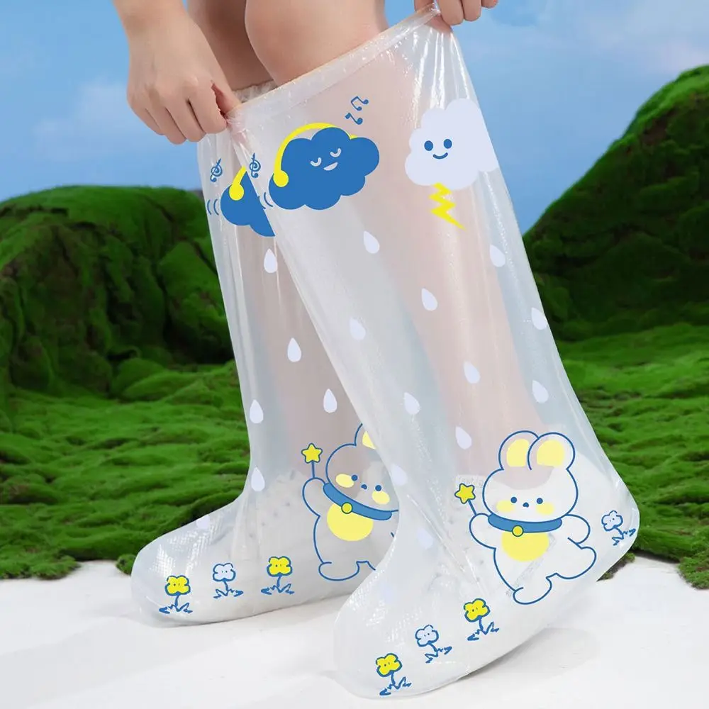 PE Waterproof Shoe Covers Waterproof Thickened Disposable Shoe Covers Anti Slip High Tube Shoe Rain Covers School Commute