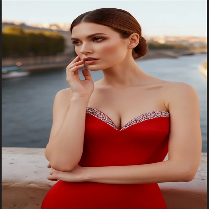 Elegantes schickes Damen-Abendkleid, rotes Damen-Abendkleid, Meerjungfrau-Partykleider 2025, trägerloses langes Ballkleid, individuell gestaltet