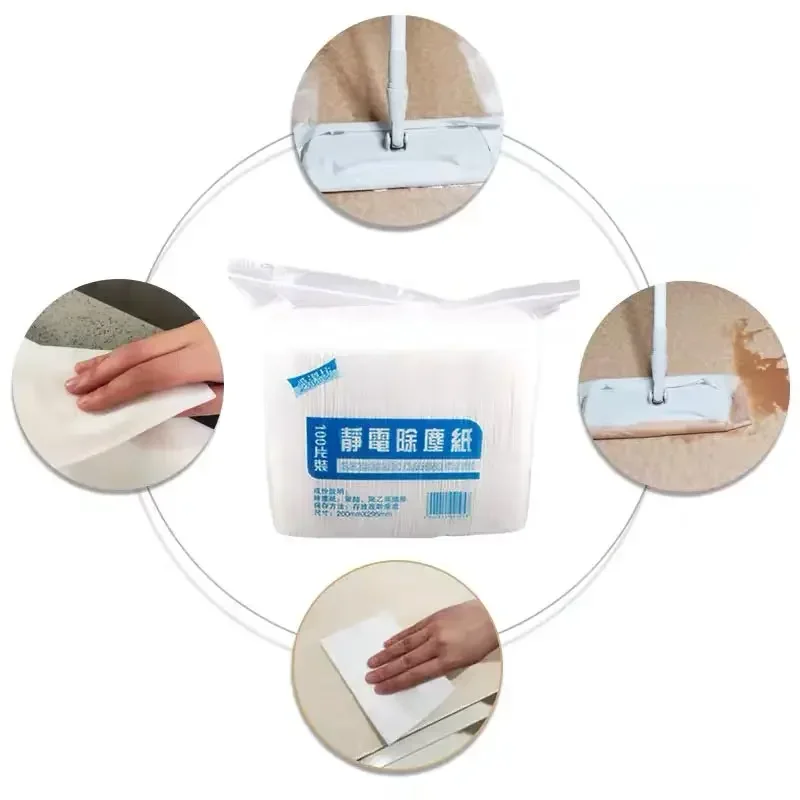 100pcs Electrostatic Dust Removal Mop Paper 28cm*20cm Kitchen Bathroom Non-woven Disposable Mop Replacement Cloth Hair Cleaning