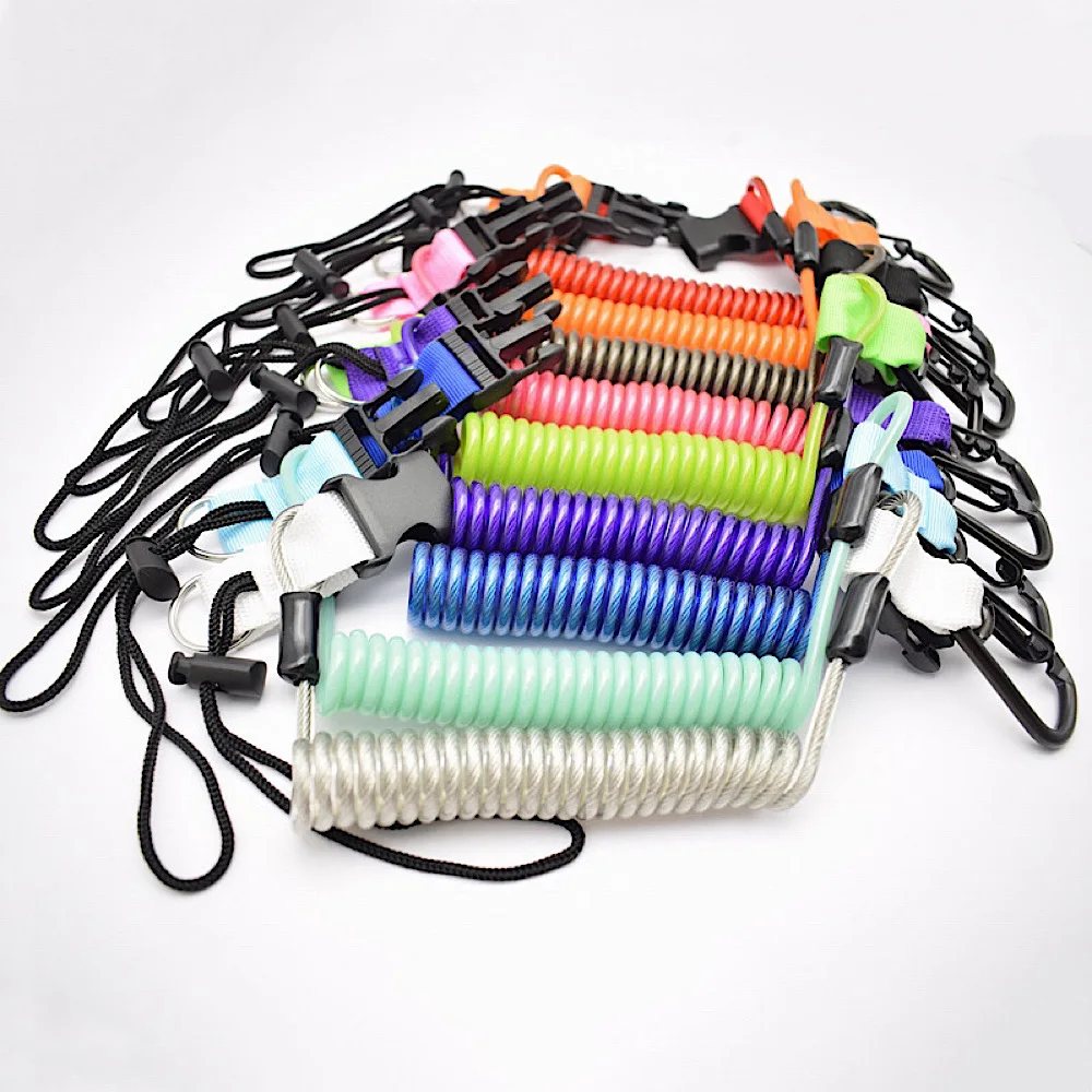 Wholesale color diving anti-lost rope stainless steel spring lost rope flashlight camera accessories quick release buckle safety