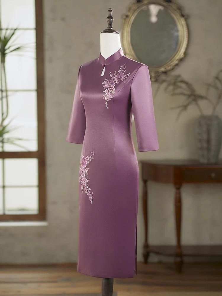 

New Chinese Sle Purple Suzhou Embroidered Silk Satin October Wedding Mother of the Bride Gown Happy andma Weddi...