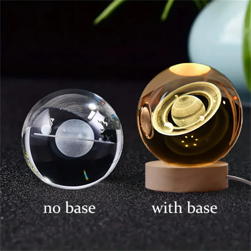 1pc Astronaut 2.36in 3D Solar System Crystal Ball with LED Lighting Ball Laser Carved Glass Ball Modern Material Decoration Gift