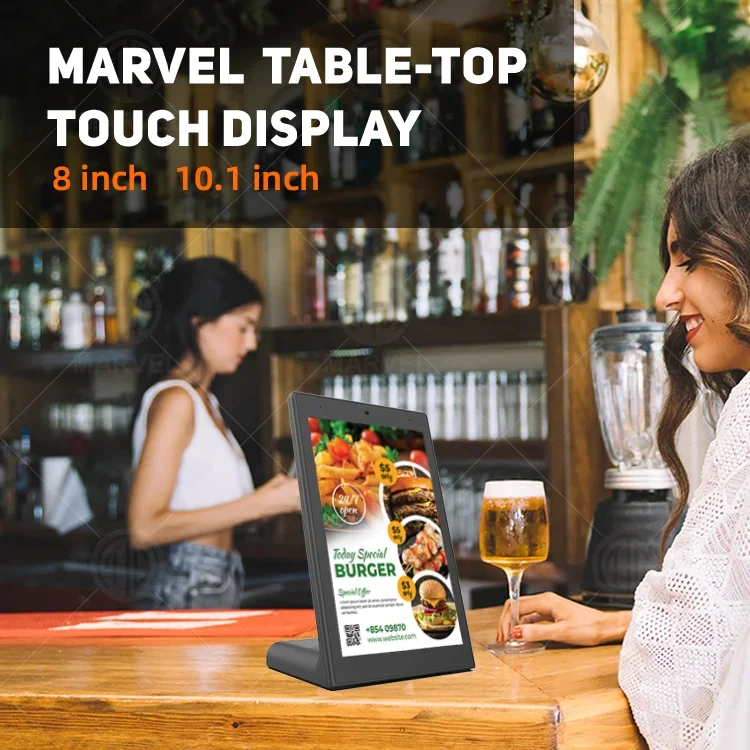 Convenient Wireless Desktop Android tablet Table Top Touchscreen Display with front camera remote control for Shop Bank Hotel