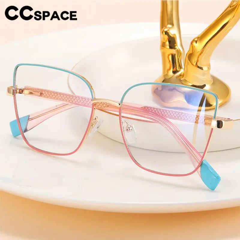 57382 Metal Anti Blue Light Computer Glasses Women Fashion Square Colorful Spectacles Frame Spring Hinge Prescription Eyeglass