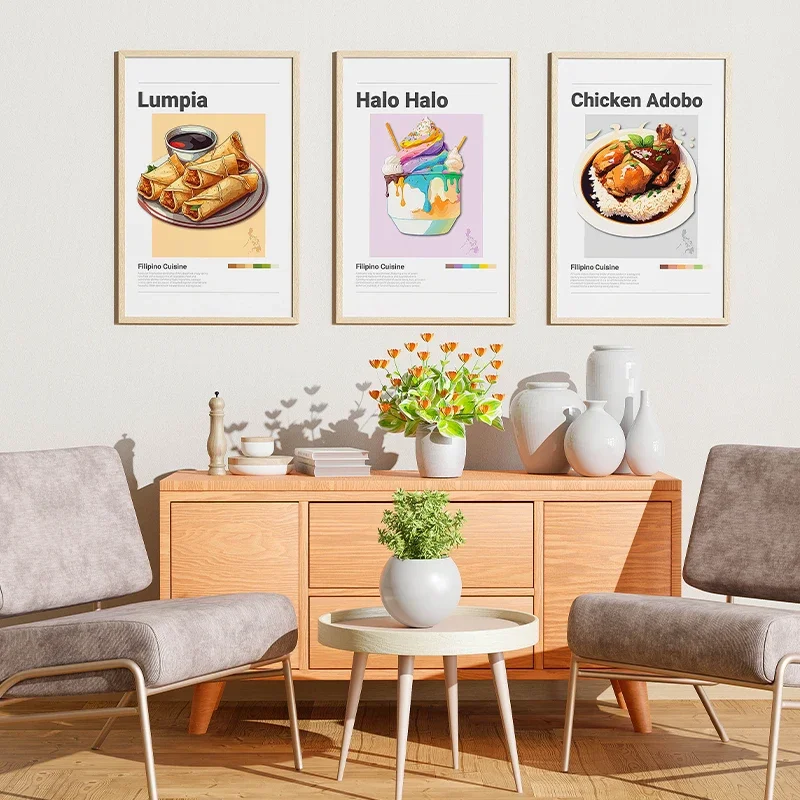 Chinese Vietnamese Philippines Food Poster Pho Bun Cha Bahn Mi Canvas Painting Wall Art Picture for Living Room Kitchen Decor